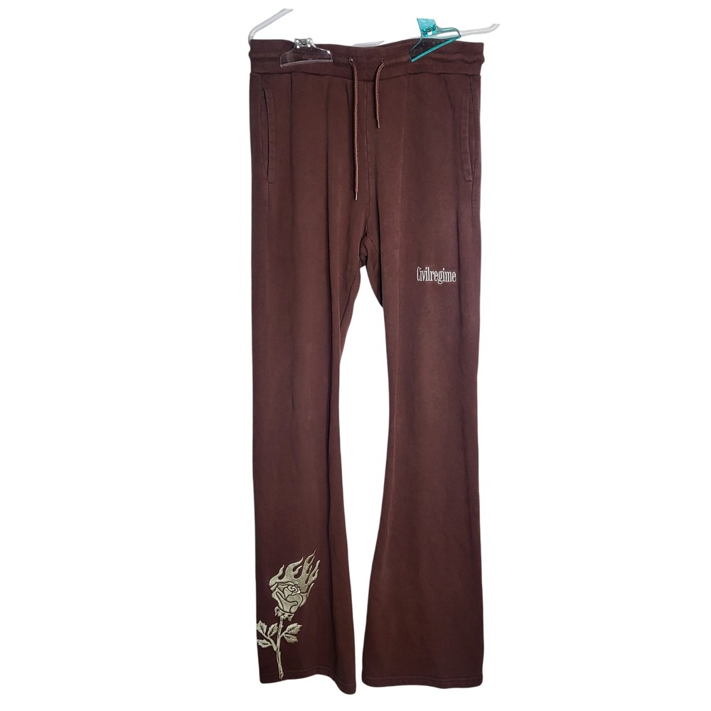 Civil Regime Womens Brown Flaming Rose Flare Sweatpants Joggers Embroidery